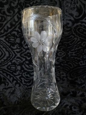 Vintage Mercari Corset Clear Cut Glass Floral Vase - Elegant Home Accent